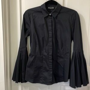 Bell sleeve black button up dress shirt